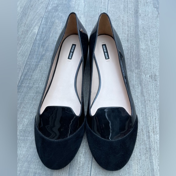 NEW never worn authentic Giorgio Armani Flats Black Patent Leather and Suede - Picture 2 of 6